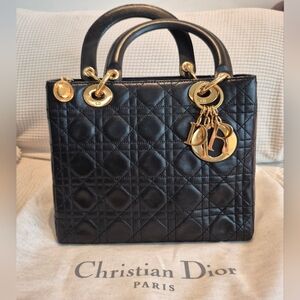Lady Dior Medium Cannage Black Leather Handbag